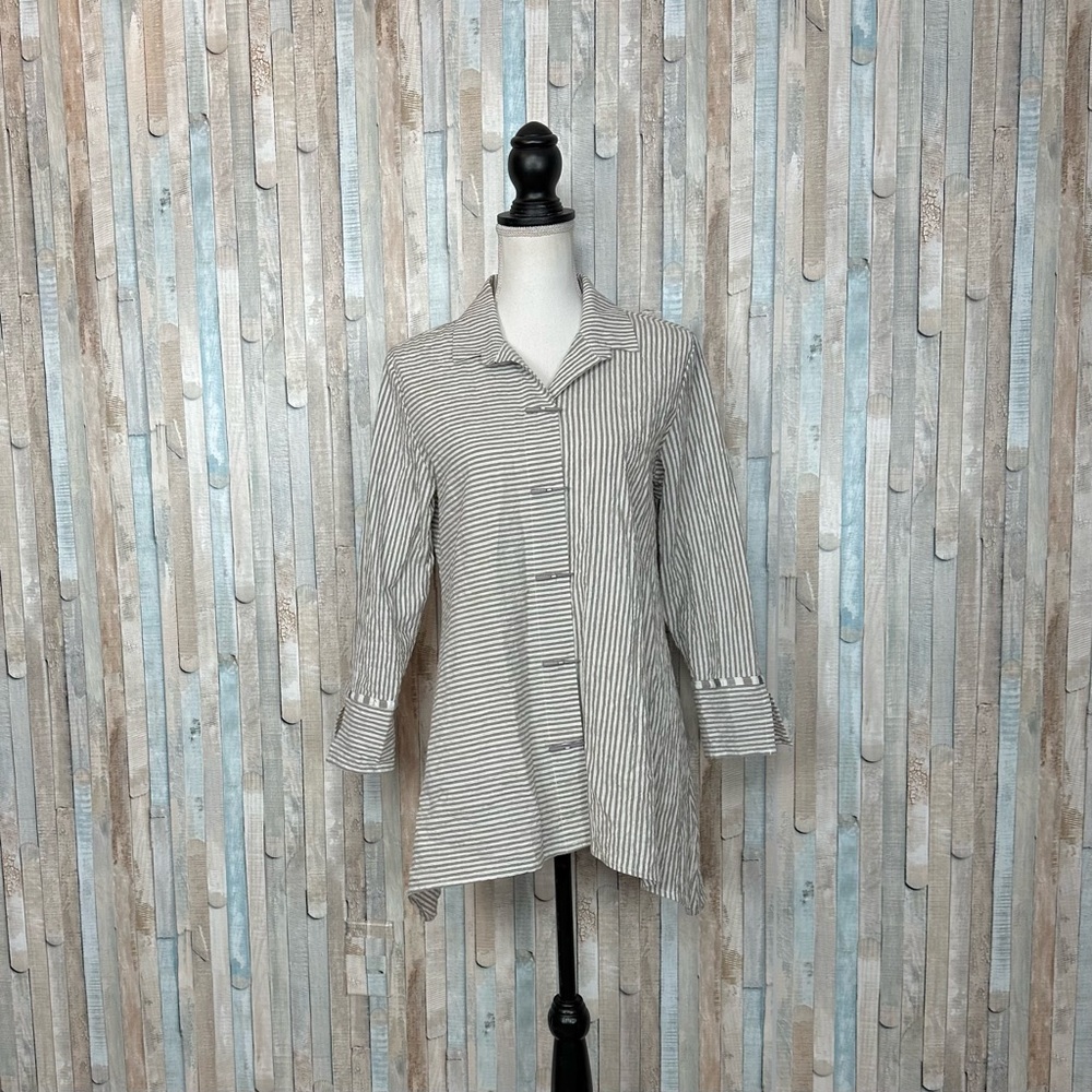 Habitat XS Striped Asymmetrical Chopstick Button Down Shirt Top Blouse Lagenlook